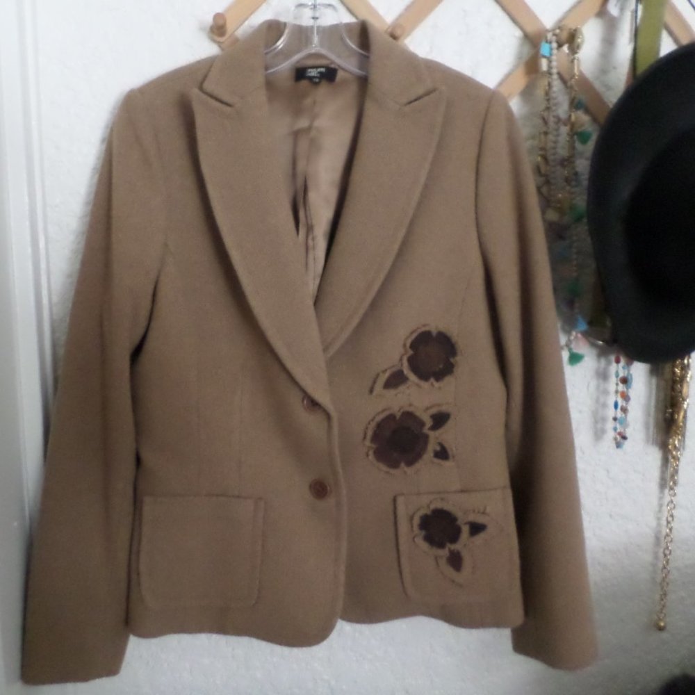 Philippe Adec Paris Women's Wool Blend Flower Patch Blazer Sz 12